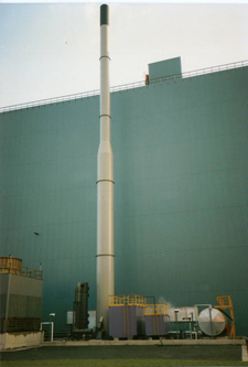A scrubber and exhaust stack at a South Wales steel works